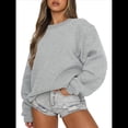 thumbnail image 2 of Sudaderas de Larga para Mujer, Cuello Redondo, Jerséis Holgados, Tops de Otoño Gris L, 2 of 10