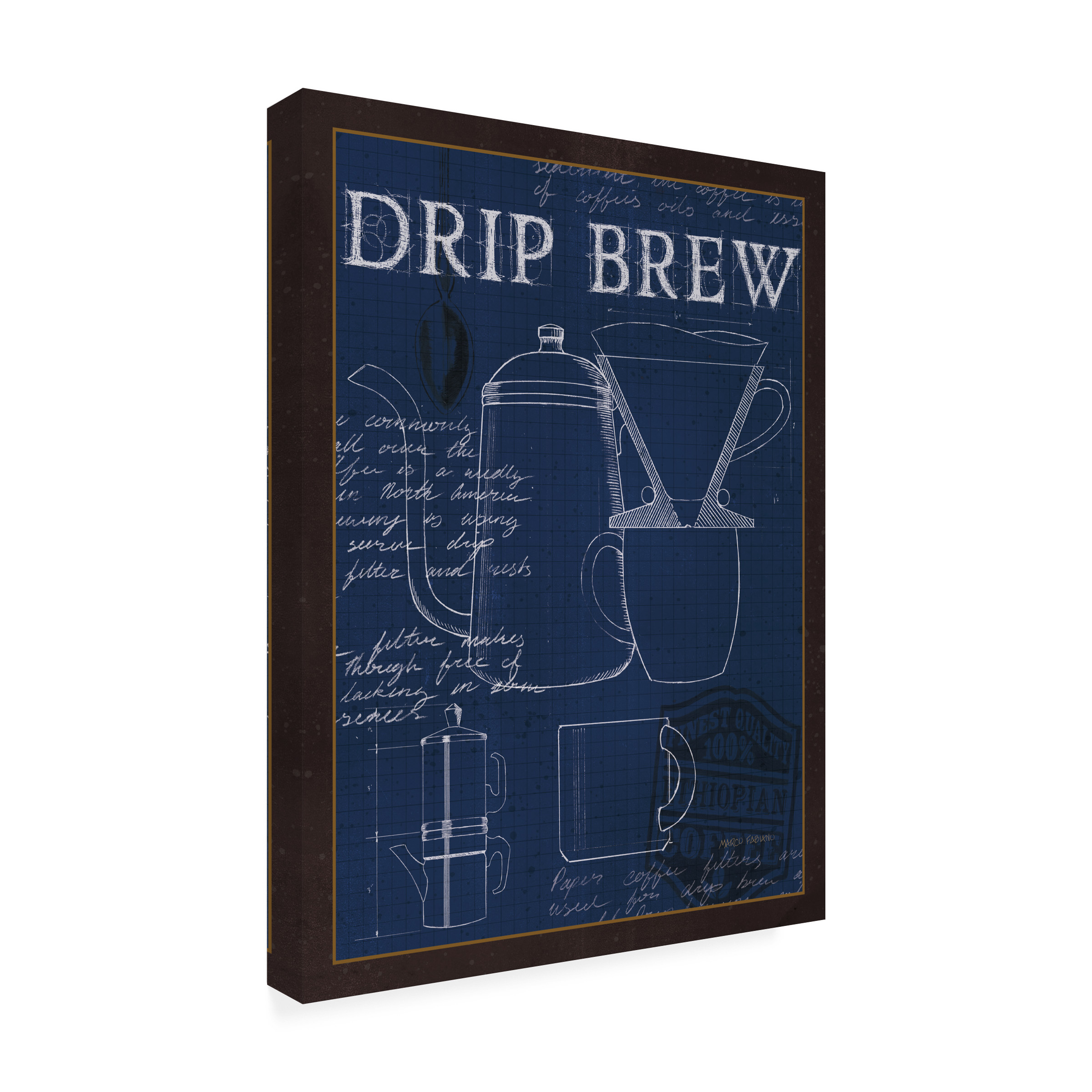 Marco Fabiano 'Coffee Blueprint III Indigo' Canvas Art