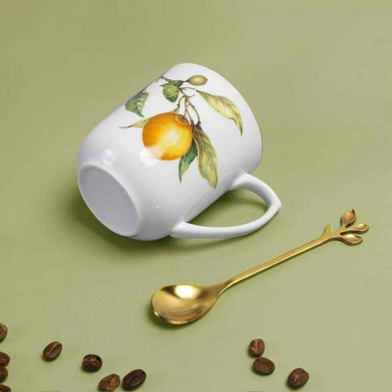 DanceeMangoo Simple Porcelain Cup & Saucer Set with Gold Spoon, 8 Oz  Vintage Style Ceramic Tea Cup Coffee Mug