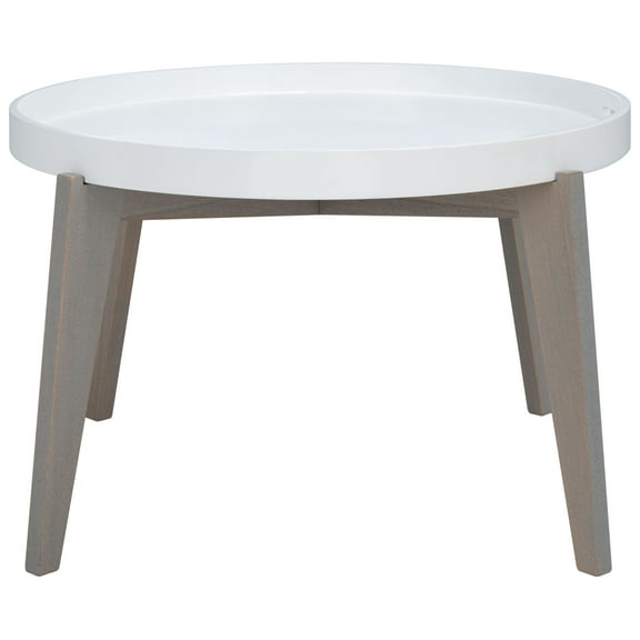 SAFAVIEH Echo Classic Round Tray Top Lacquer End Table, White/Grey