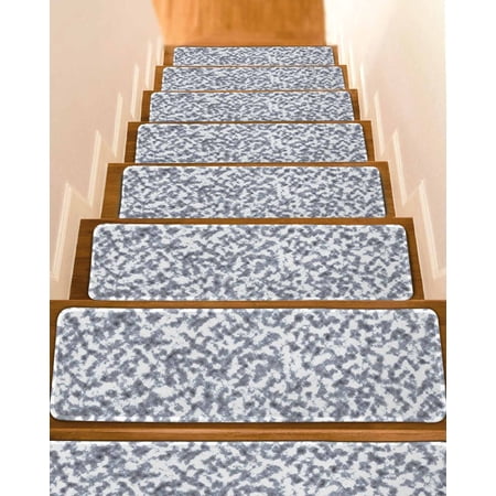 Grey White Stair Treads for Wooden Steps Indoor Runner Rug Carpet Modern Geometric Gray Ombre Abstract Art 15 Pieces Peel and Stick Staircase Step Treads Covers Washable Throw Door Mats 30 x8