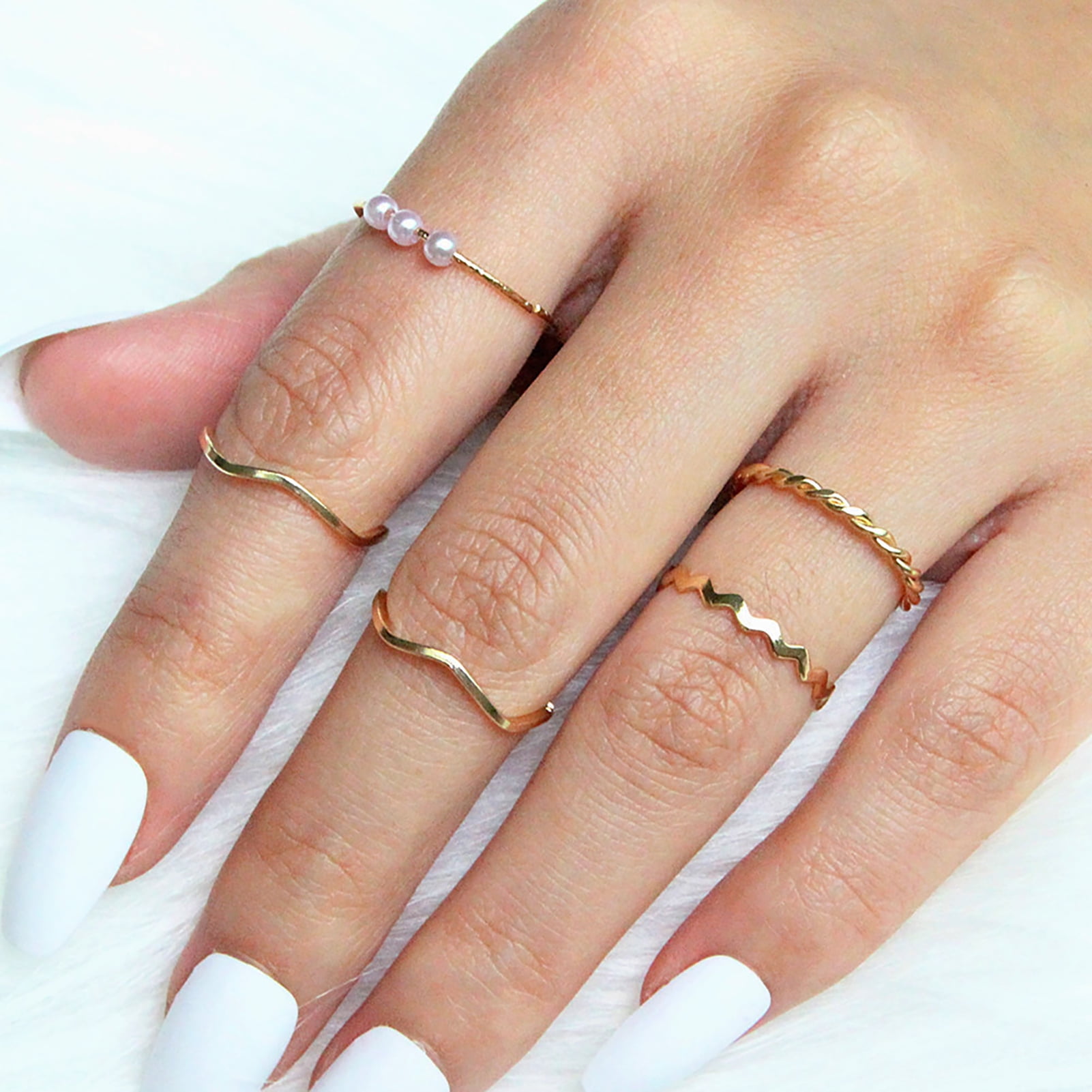 Fashion Accessories Gold Sliver Rose Gold Jewelry Wave Pattern Band Ring Set