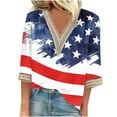 thumbnail image 2 of Xdegoge Clearance Today 4Th of July Shirts Women 3/4 Sleeve Tops Patriotic American Flag Shirt Star Graphic Striped Blouse Usa T Shirt Independence Day Womens Summer Tops Flash, 2 of 5
