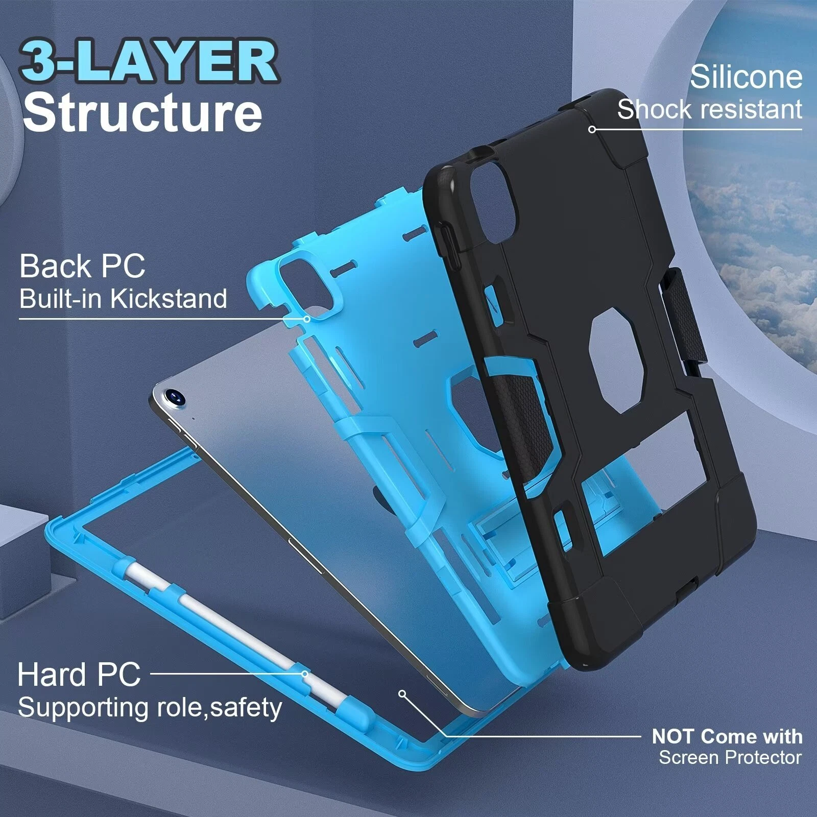 SOATUTO Case for iPad Air 13 Inch (M4/M3/M2) 2026/2025/2024, [Built-in Pencil Holder] Heavy Duty Shockproof Rugged Protective Case for 13 inch iPad Air (2026/2025/2024 Version), Black/Blue