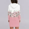 thumbnail image 5 of Women's Long Sleeve Hooded Sweatshirt Dress with Cute Floral Print, Casual Dress with Side Pockets for Fall and Winter, Cozy and Fashionable Retro Style Hoodie Dress,Pink,L, 5 of 7