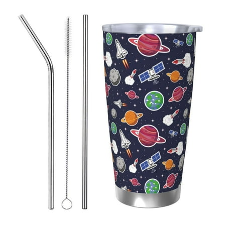 

Cauagu Rocket Satellite Pattern 20oz Tumbler Stainless Steel Vacuum Insulated Tumbler with Lid Insulated Coffee Mug Thermal Cup with Splash Proof Sliding Lid-Straw Three-piece Set
