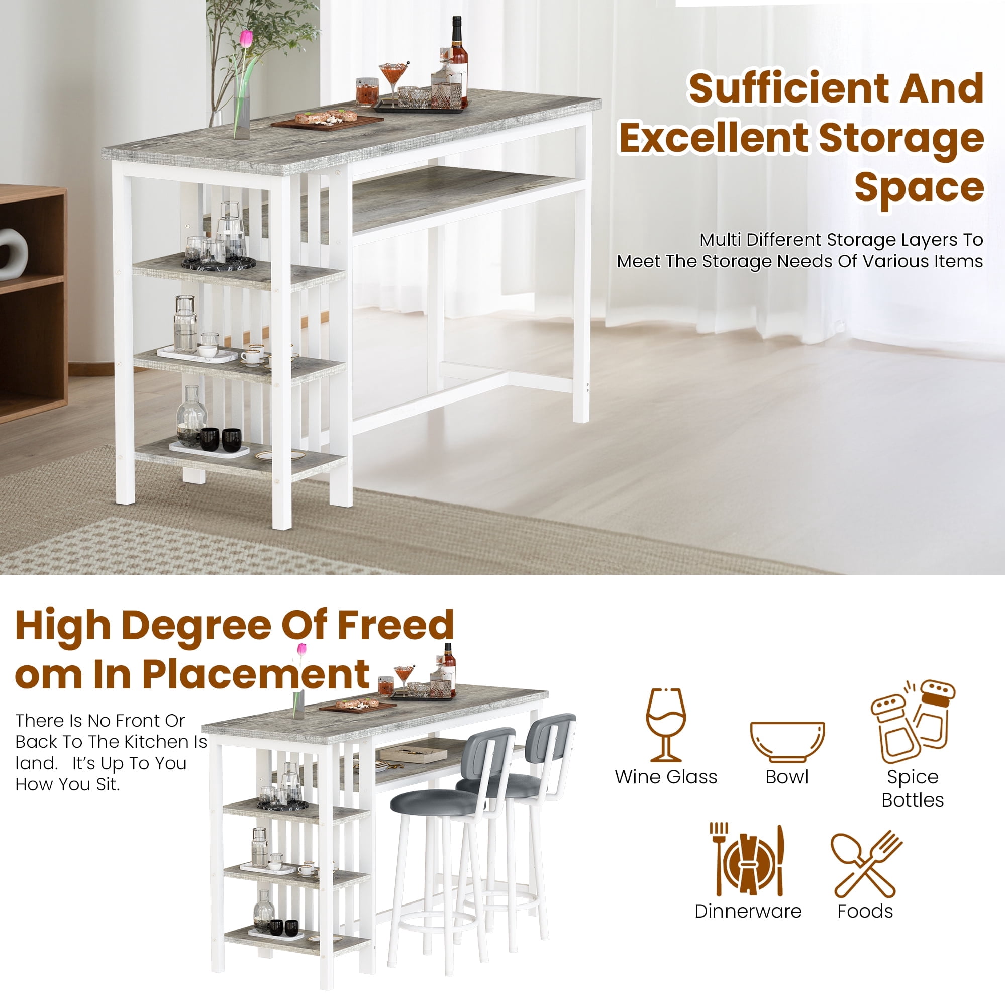 BAXLUXE Kitchen Table and Chairs, Bar Dining Table Set for 2,Dining Table with Chairs,Small Kitchen Bar Table Faux Marble Bar Table with Storage