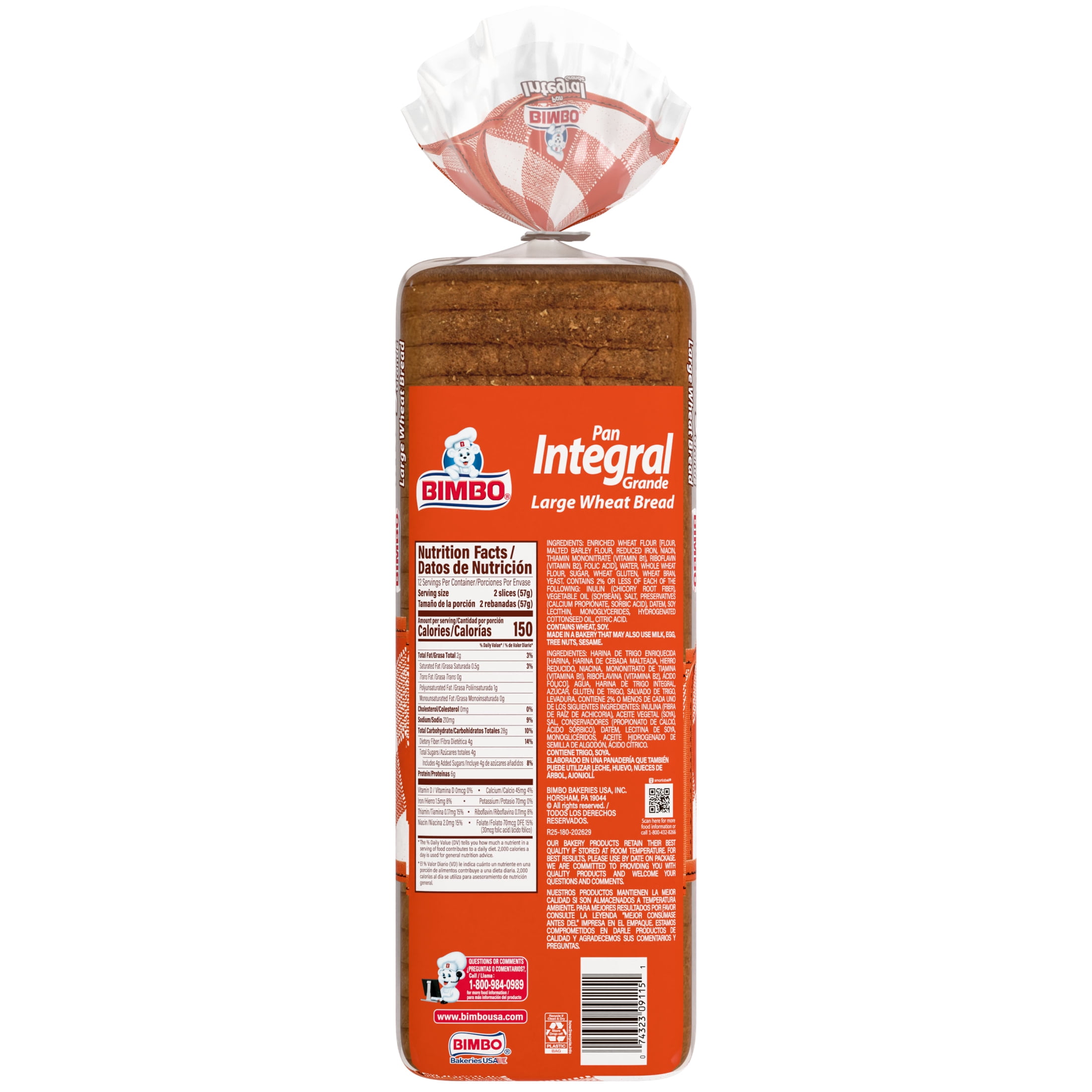 Bimbo Pan Integral, Wheat Sandwich Bread, 24 oz