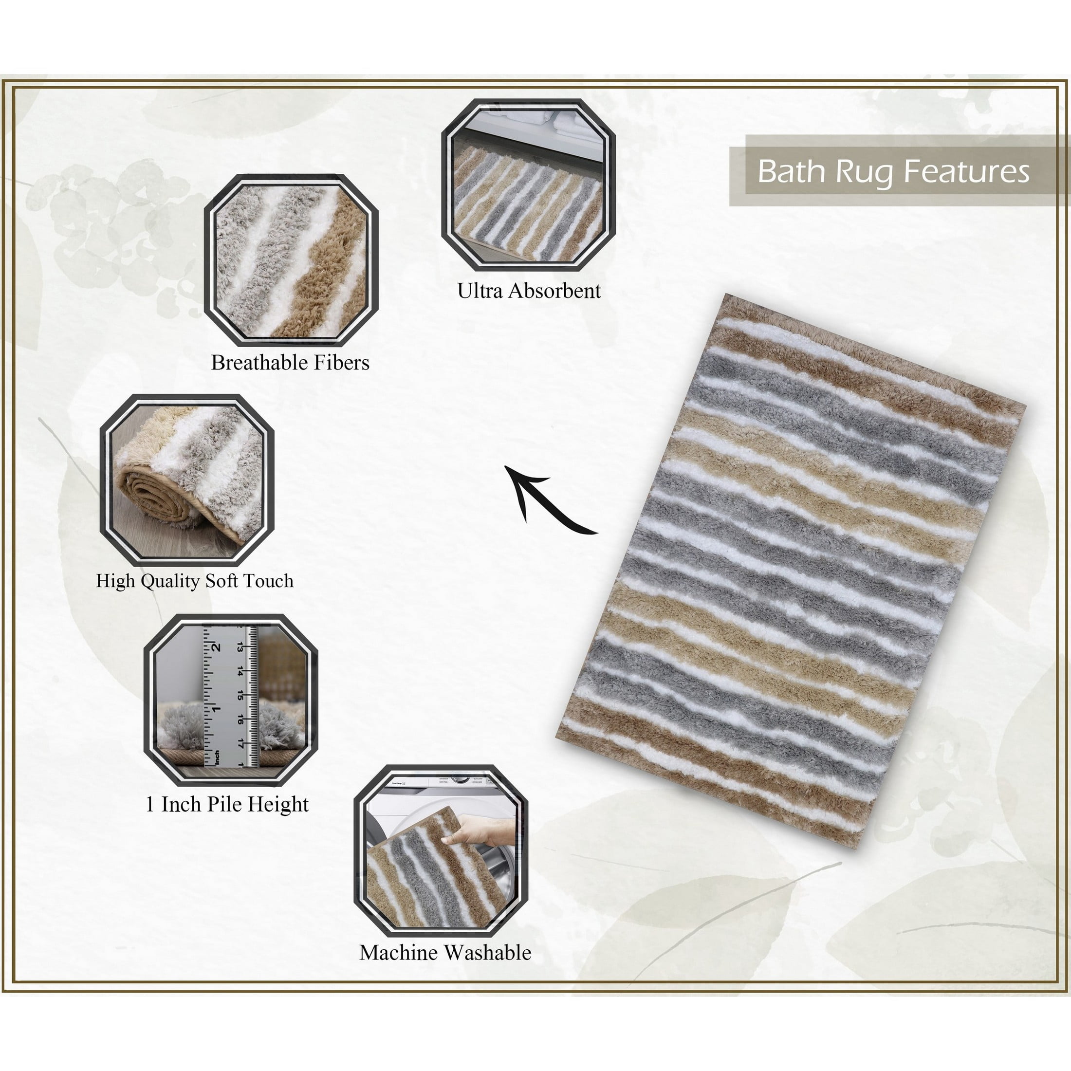 Bathroom Rugs, Extra Soft Absorbent Bath Rugs, Non-Slip, Quick Drying, Machine Washable, Plush Comfort for Bathroom Floor, Tub, Shower and Home Decor Accessories, 24x40, Linen