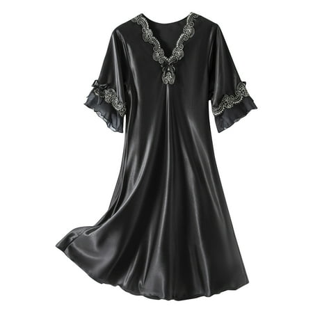 Satin Nightgown for Women  Sexy Lingerie Silk Chemise Slip Dress V Neck Negligee Sleepwear with Adjustable Straps