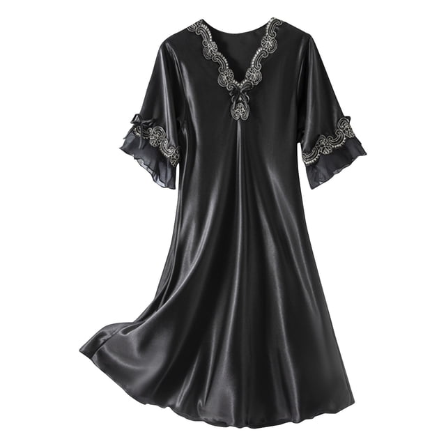 Funicet Chemises de Nuit pour Femmes Douces, Robe Grande Taille, Grande Taille Simulation Soie Fine Soie Glacée Col en V Maison à Volants Manches Courtes, Shorts Grande Taille pour Femmes, Grande Taille pour Femmes