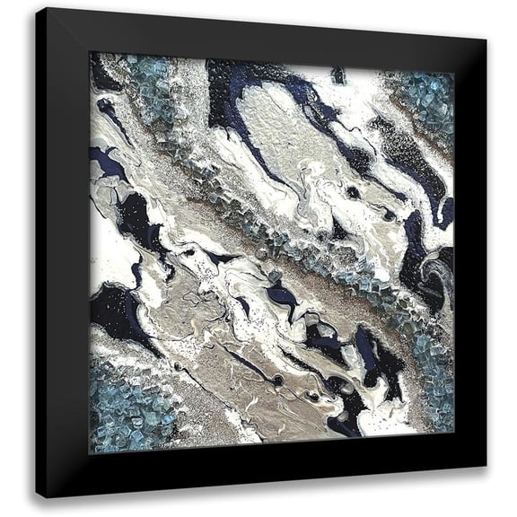Lee C 12x12 Black Modern Framed Museum Art Print Titled - Blue Silver Marble II