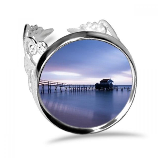 Ocean House Water Science Nature Picture Anillo de compromiso de boda de amor ajustable Unbranded M
