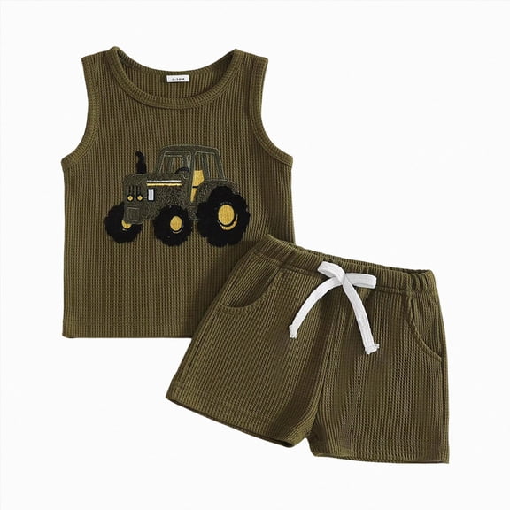 KPOPLK 2 Piece Toddler Baby Boy Clothes 6 12 18 24 Month 2T 3T Summer Outfits Sleeveless Tank Top T-Shirt Casual Shorts Set(3-4 Years,Dark Green)