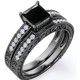 thumbnail image 1 of JeenMata Juego Nupcial Estilo Eduardiano con Borde Milgrain de 1,5 ct, Diamantes Negros Cultivados y Moissanita Princesa, Enchapado en Oro Negro de 18 K sobre Plata, 1 of 6