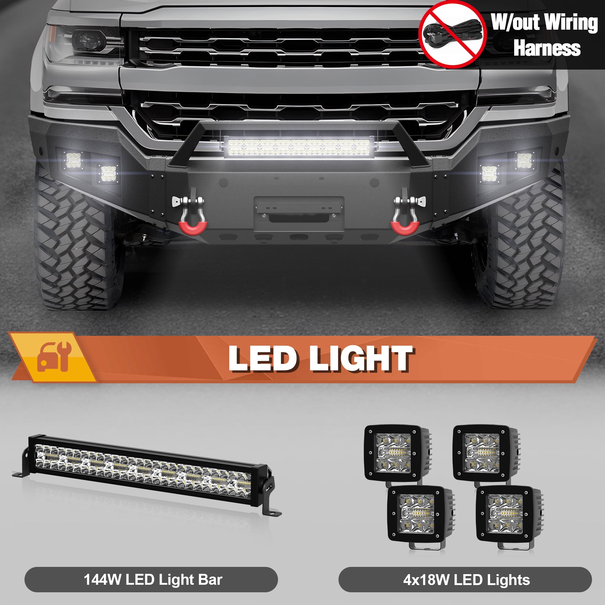 POFENZE Front Bumper Compatible with Chevrolet Silverado 1500 2016 2017 2018 Truck Bumper with Winch Plate
