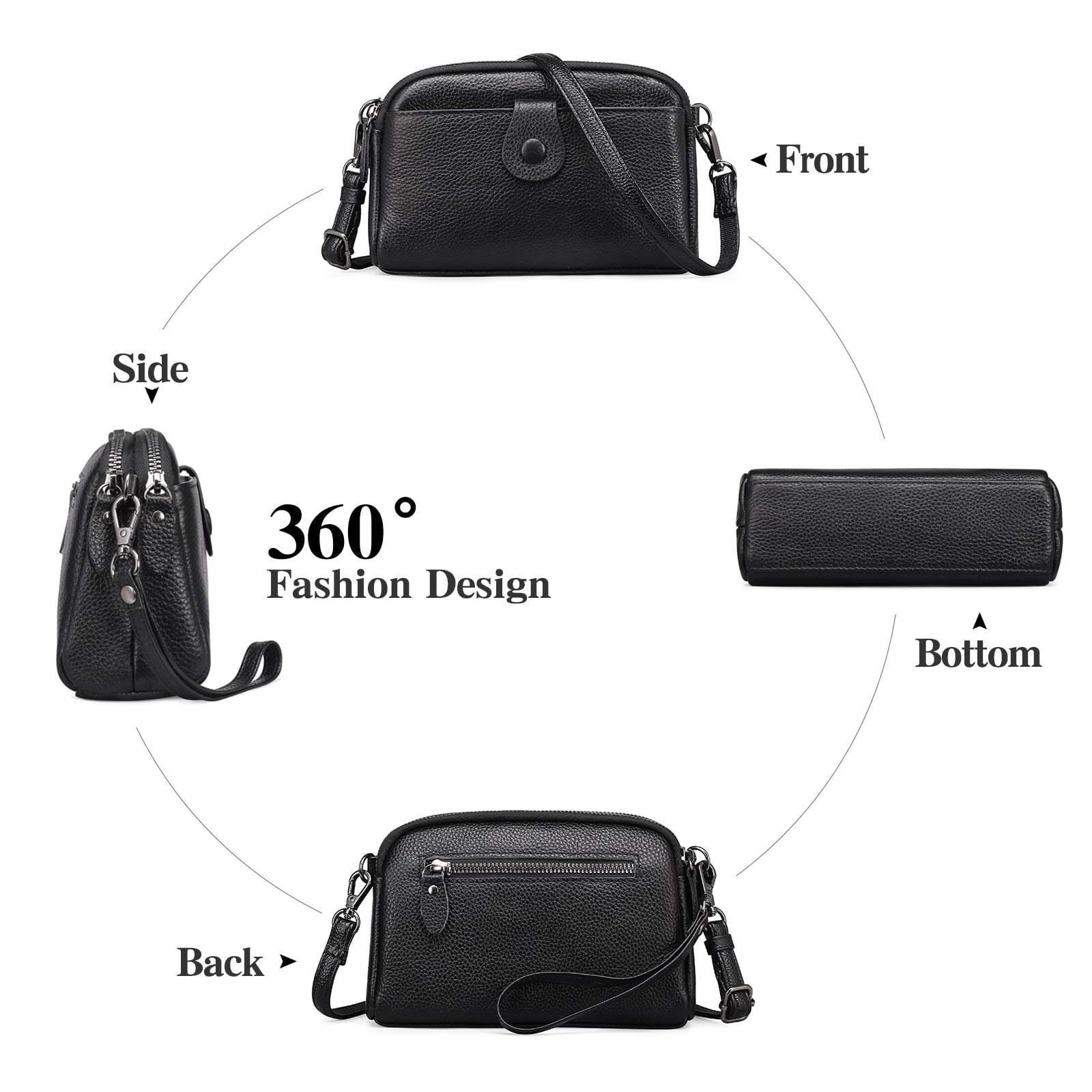 Sendefn Crossbody Bags for Women Small Genuine Leather Shoulder Purse Cross Body Bag with Wristlet Top Zipper