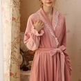 thumbnail image 2 of Defitshape Women's Long Sleeve Robe Fleece Soft Winter Cozy Flannel Warm Long Bathrobe Thick Fuzzy V Neck Spa Bath Robe Light Pink Medium, 2 of 4