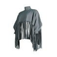 thumbnail image 3 of Femmes Col Roulé Franges Veste Batwing Vintage Pompon Cape Pull Oversize Robe Sweat-Shirt, 3 of 6