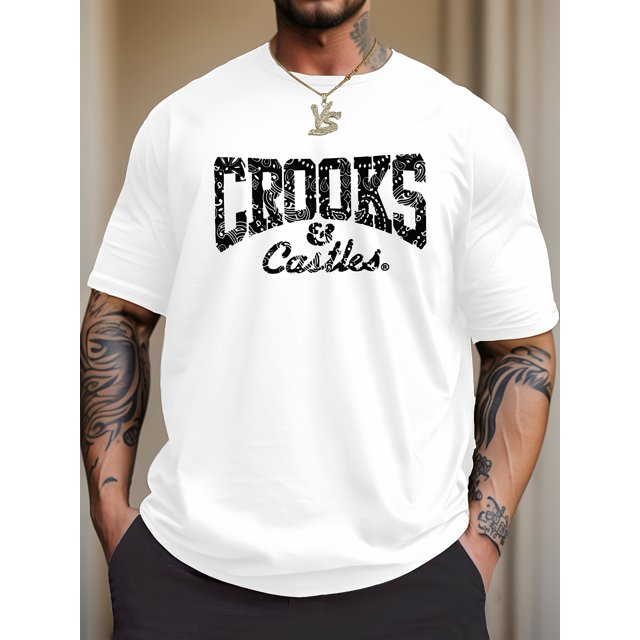 Crooks Graphic Men's Short Sleeve T-shirt, Comfy Stretchy Trendy Tees For Summer, Casual Daily Style Fashion Clothing, Casual Sporty Tee, Summer Gifts