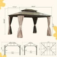 thumbnail image 5 of 10'x12' Hardtop Gazebo, Permanent Outdoor Gazebo with Polycarbonate Double Roof, Aluminum Gazebo Pavilion with Curtain and Net for Garden, Patio, Lawns, Deck, Backyard(Brown) 00021, 5 of 6