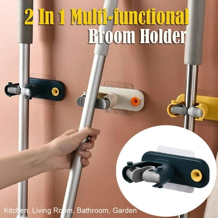 

Mittory 2 In 1 Multi-functional Brooms Holder Racks Hanger Kitchen Hook Wall Mounted Casual AS Show