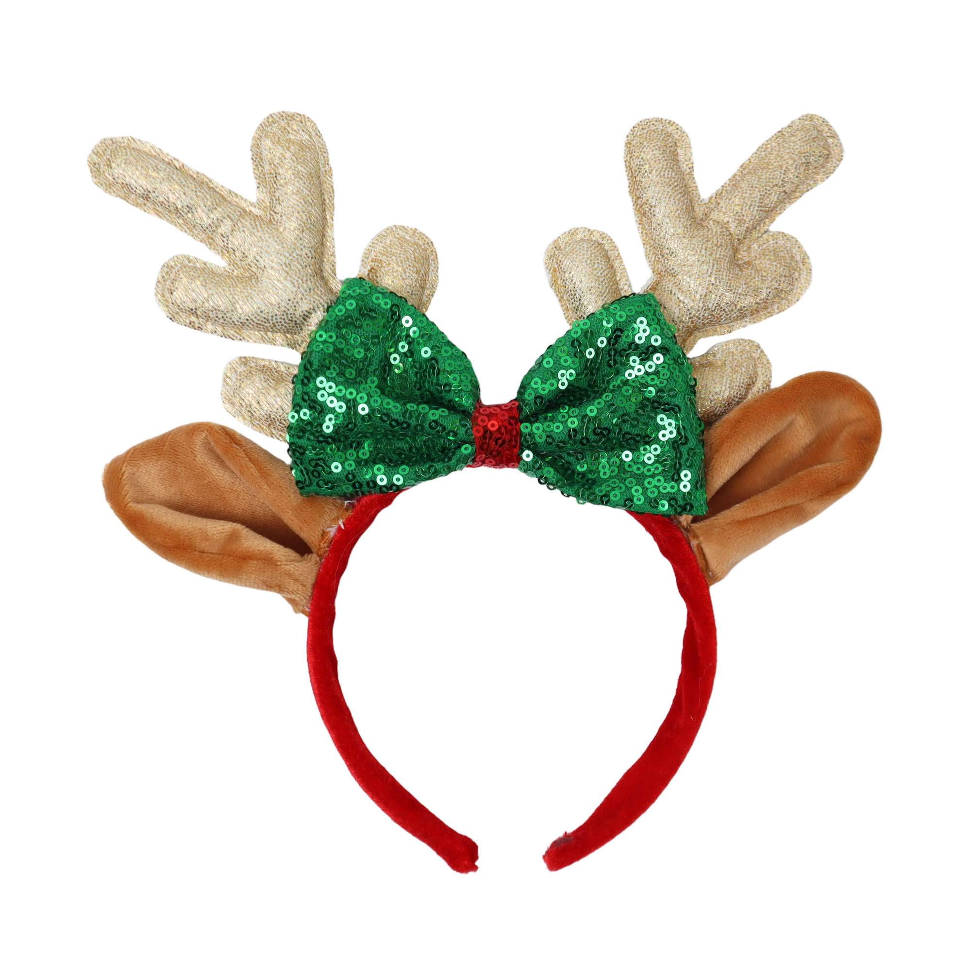 Holiday time reindeer with green bow headband,9 inch height,multi colour
