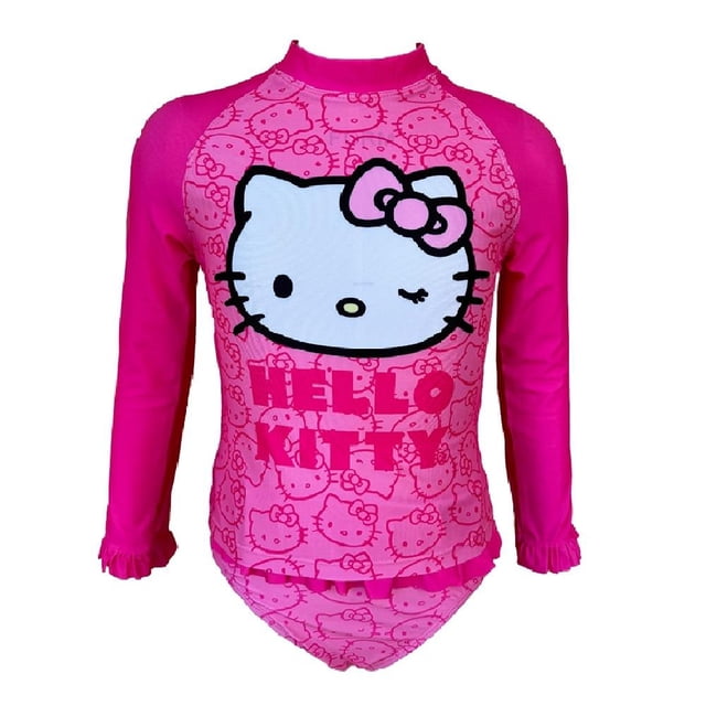 Traje de Baño para Niña Hello Kitty Talla 12 Estampado Manga Larga 2 Piezas Rosa