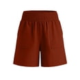 thumbnail image 4 of Tennis Skirts for Women with Shorts Linen Shorts Women Elastic Smocked Waist Patch Pocket Breathable Summer Casual Bottoms Red M, 4 of 6