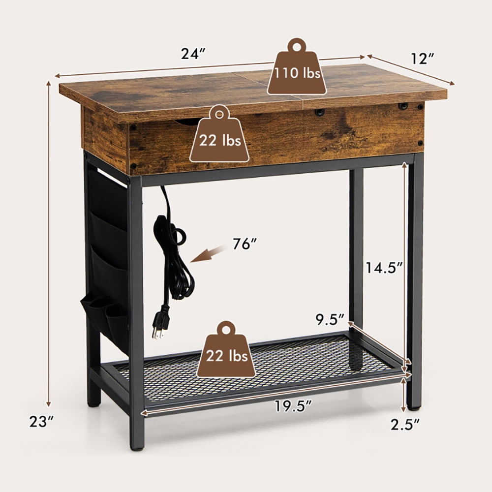 Finihen End Side Table, Industrial End Table with Charging Station and Flip Top, Sofa Side Table, Bed Side Table, for Living Room, Bedroom, Rustic Brown Finihen End Side Table, Industrial End Table with Charging Station and Flip Top, Sofa Side Table, Bed Side Table, for Living Room, Bedroom, Rustic Brown