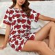 thumbnail image 4 of Balery Cute Red Crab Conjunto de Pijama para Mujer con Estampado, Dos Piezas de Manga Corta y Shorts, Ropa de Dormir Suave con Cuello Redondo y Bolsillos-XX-Large, 4 of 6