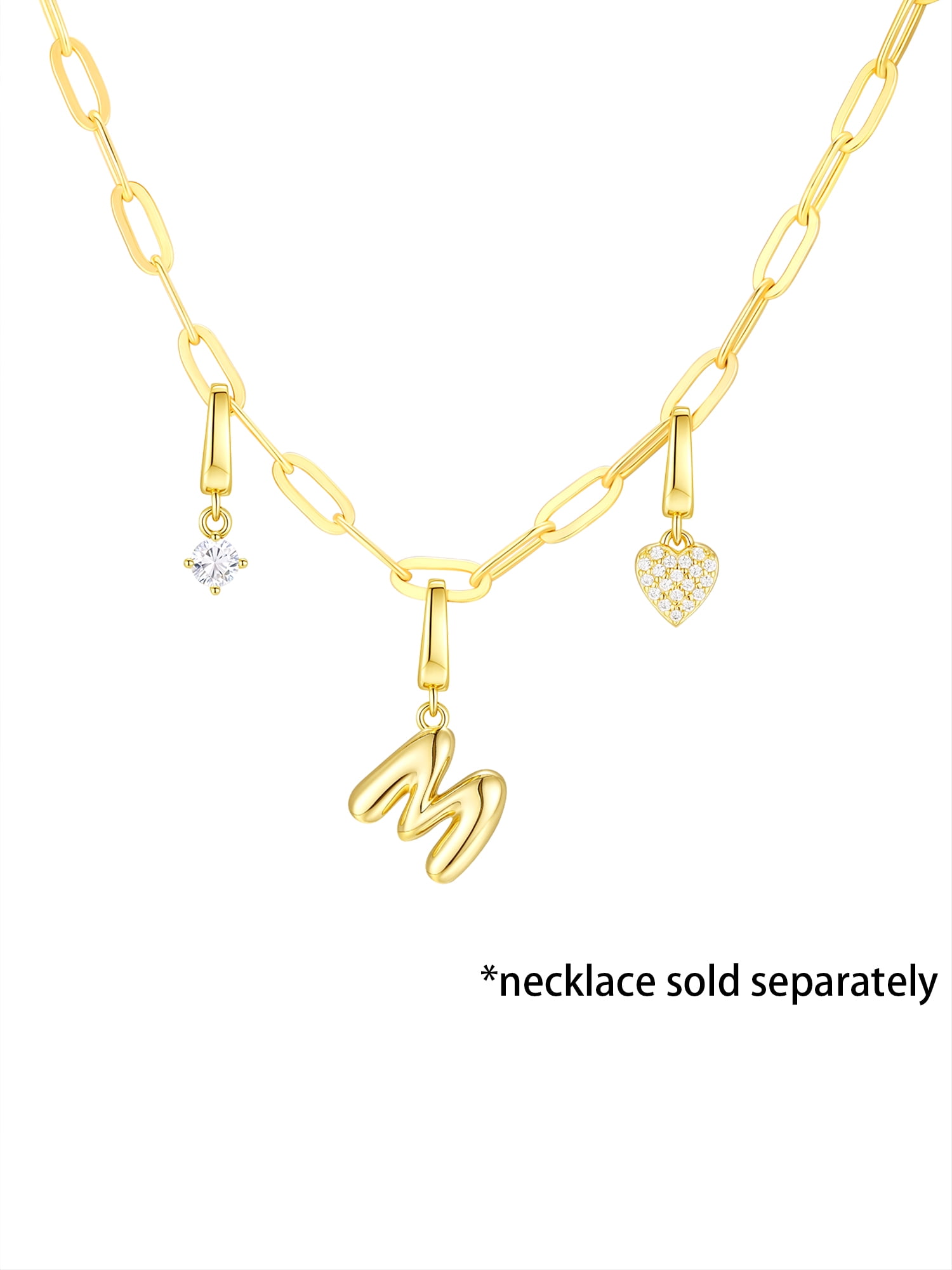 Brilliance Fine Jewelry Simulated Diamond Initial M Charm Set in 14KT Gold Plated Sterling Silver
