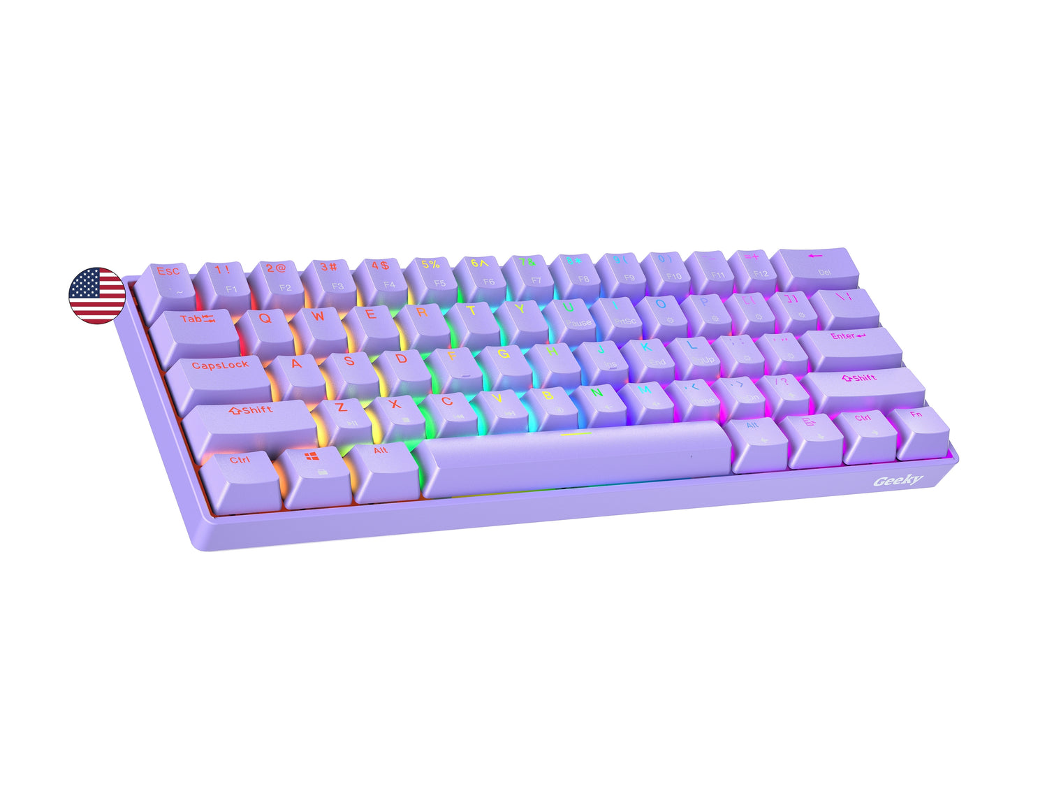 Geeky GK61 60% | Hot Swappable Mechanical Gaming Keyboard | 61 Keys Multi Color RGB LED Backlit for PC / Mac Gamer | ANSI US American Layout ( Lavender , Mechanical Speed Yellow )