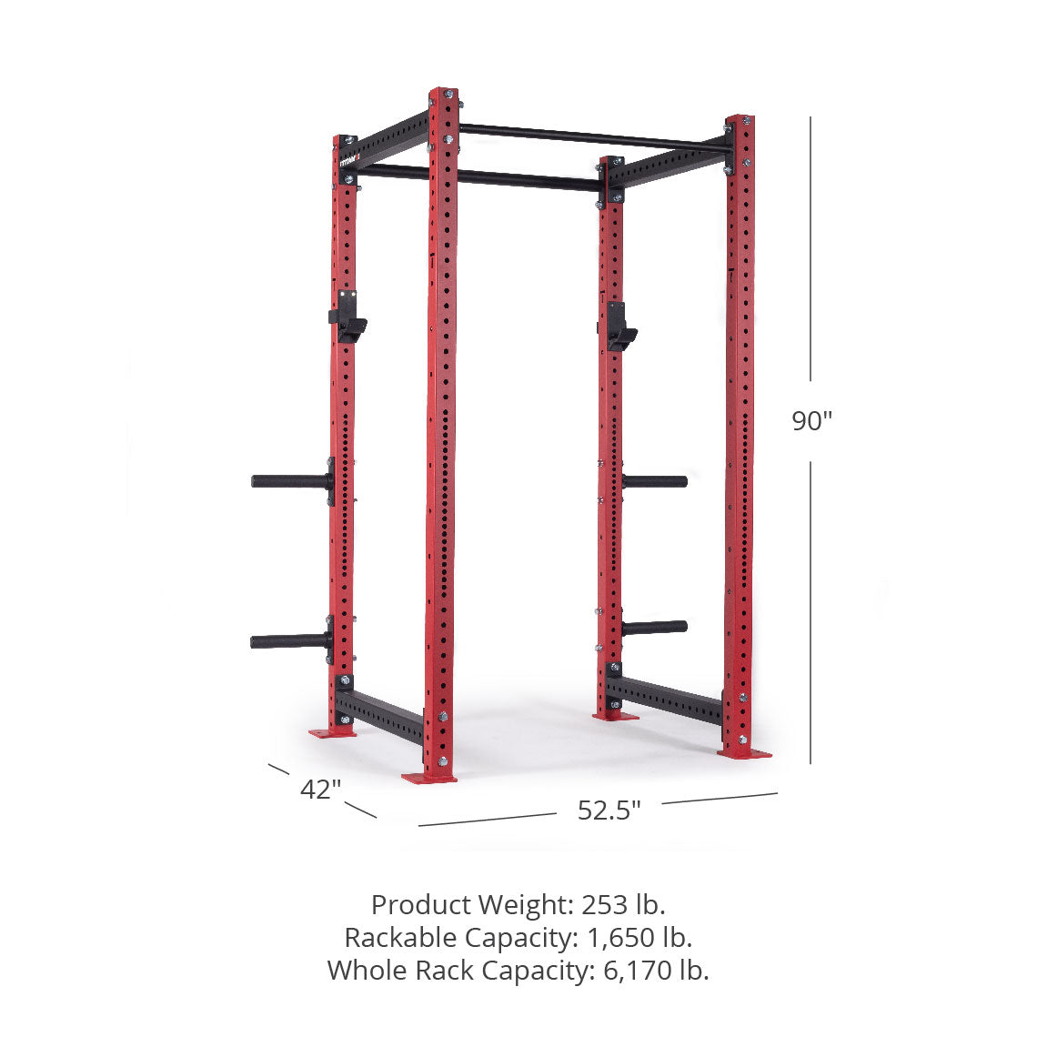 Titan Fitness X-3 Series 90" Red Bolt-Down Power Rack, 36" Depth, Rackable 1650 LB Cage, 1.25" and 2" Pull Up bars, Standard J-Hooks, Weight Plate Holders, Weightlifting and Strength Training