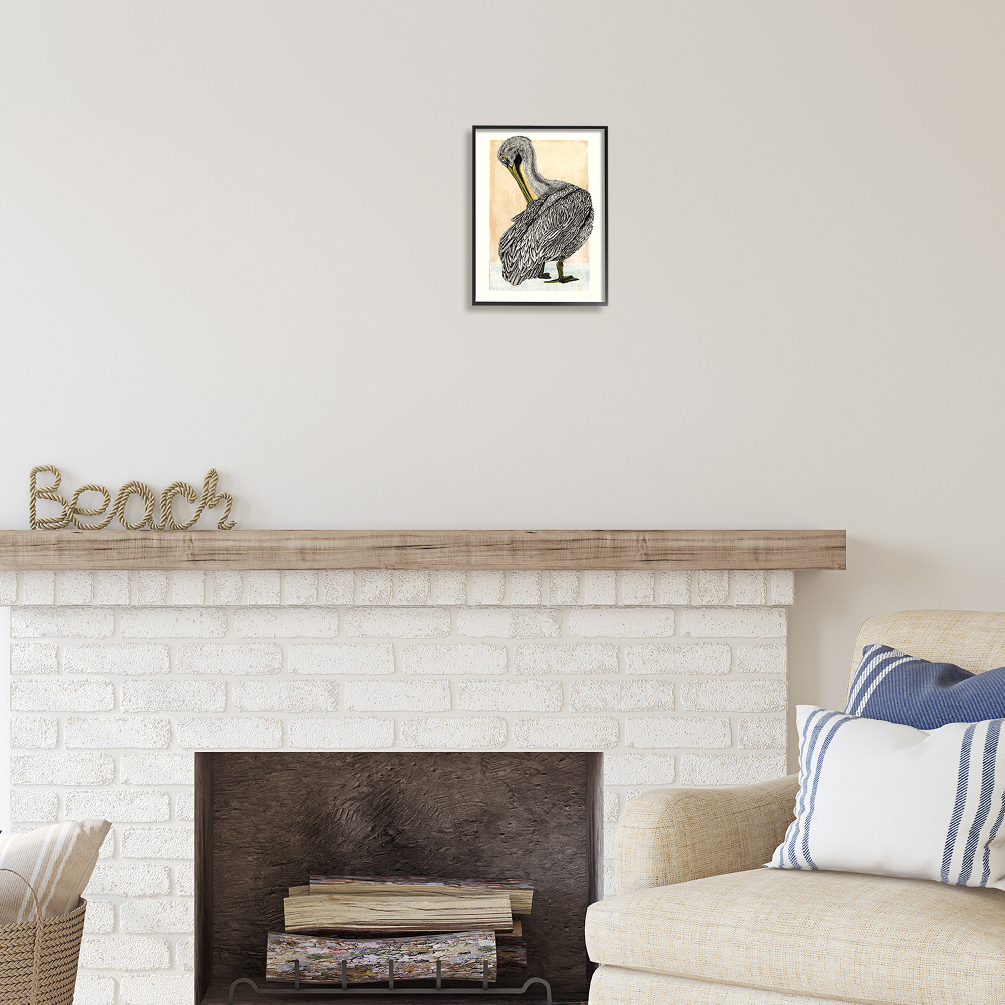 Stupell Industries Detailed Pelican Drawing Animals & Insects Drawing Black Framed Art Print Wall Art, 11 x 14