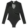 thumbnail image 3 of YONGHS Women's Rhinestone Ballet Dance Leotard Mesh Splice Long Sleeve Gymnastics Bodysuit Tops Black XL, 3 of 7