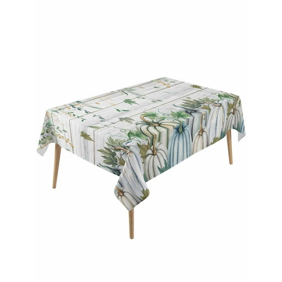 Rectangle Tablecloth 54 x 108 Inches Thanksgiving Pumpkins Green Leaves Waterproof & Stain Resistance Table Cloth Decorative Fabric Table Cover for Dinning/Party/Buffet/Banquet