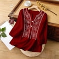 thumbnail image 2 of BODOAO Linen Blouses for Women Beach Cotton Tops Dressy Clothes Retro Embroidered Tops Bohemian Tops Loose Fit Blouses Work Tees Pullover Shirt Peasant Blouses Mexican Shirt Henley Shirts Red L, 2 of 9