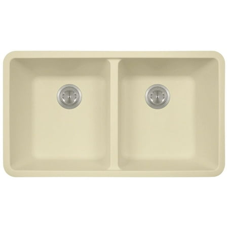 Undermount Small Equal Double Bowl MR Direct 802 Beige Undermount Composite Granite 32 1/2 in. Equal Double Bowl Kitchen Sink ()