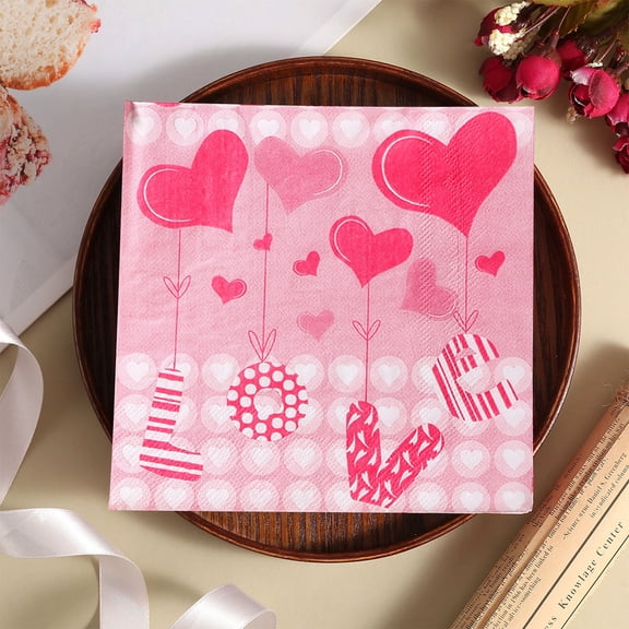 20 PCS Pink Heart Paper Napkins, Red Pink Disposable Hand Towels Dinner Napkins, 6.5" x 6.5" Romantic Guest Decorative Paper Napkins for Valentine Anniversary Birthday Wedding Supplies