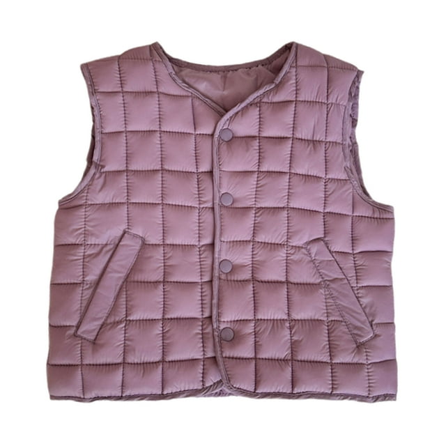 SGFCWSX Gilets Matelassés Sans Manches pour Filles, Col Rond, avec Boutons, Automne et Hiver, pour Femmes, Violet, Taille 10-11