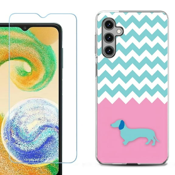OneToughShield ® Compatible with Samsung Galaxy A15 5G, Shockproof Phone Case, with Tempered Glass Screen Protector - Chevron/Dachshund/Puppy
