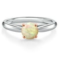 thumbnail image 3 of Gem Stone King 10K Two Tone Gold White Ethiopian Opal Solitaire Engagement Ring for Women | 0.30 Cttw | Round Cabochon 5MM | Gemstone October Birthstone | Size 5, 3 of 6