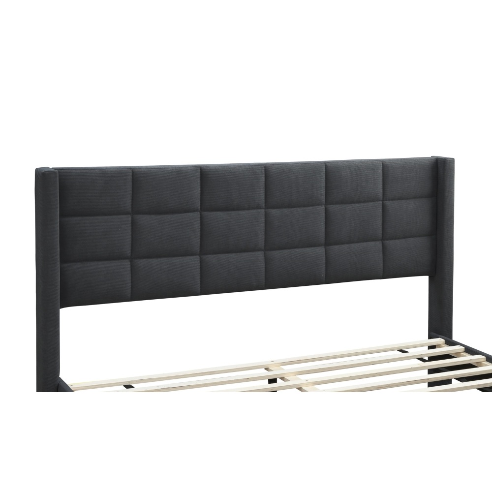 Tcbosik Queen Size Bed Frame with Upholstered Wingback Headboard, Platform Bed for Bedroom, Heavy Duty Wooden Slats Support, Easy Assembly, Charcoal