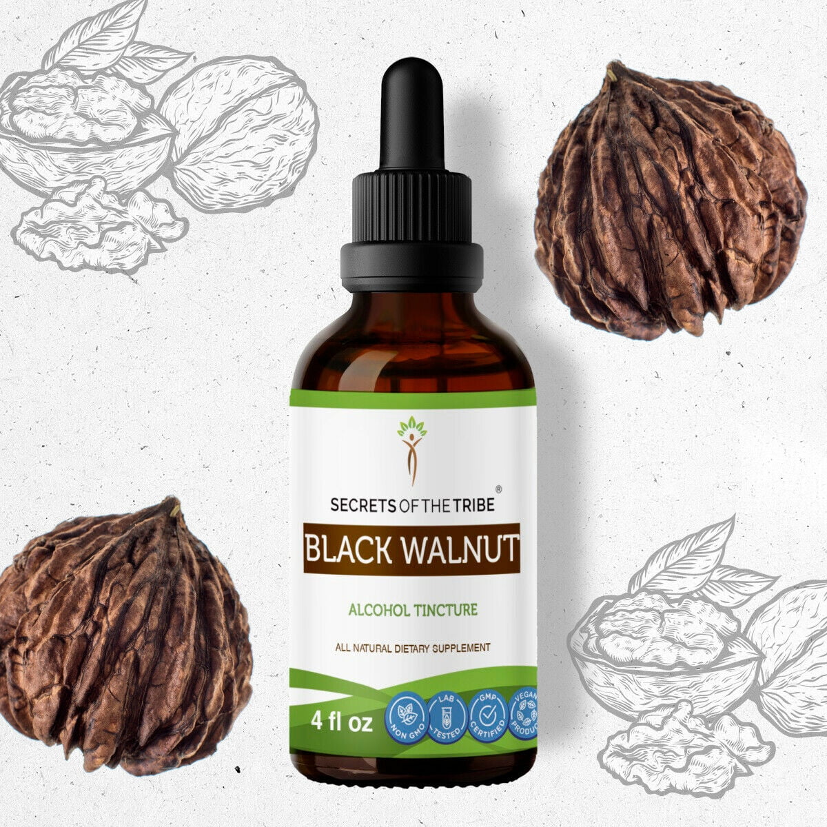 Black Walnut Tincture Alcohol Extract, Organic Black Walnut (Juglans