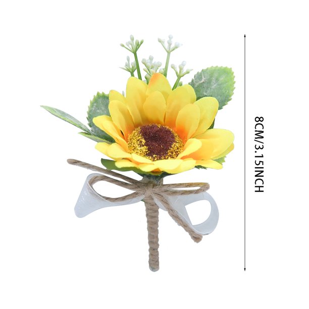 2 flores artificiales de girasol para hombre, boutonniere amarillo para novio con alfileres, broche para novio, accesorios de flores artificiales para boda, fiesta y graduación.