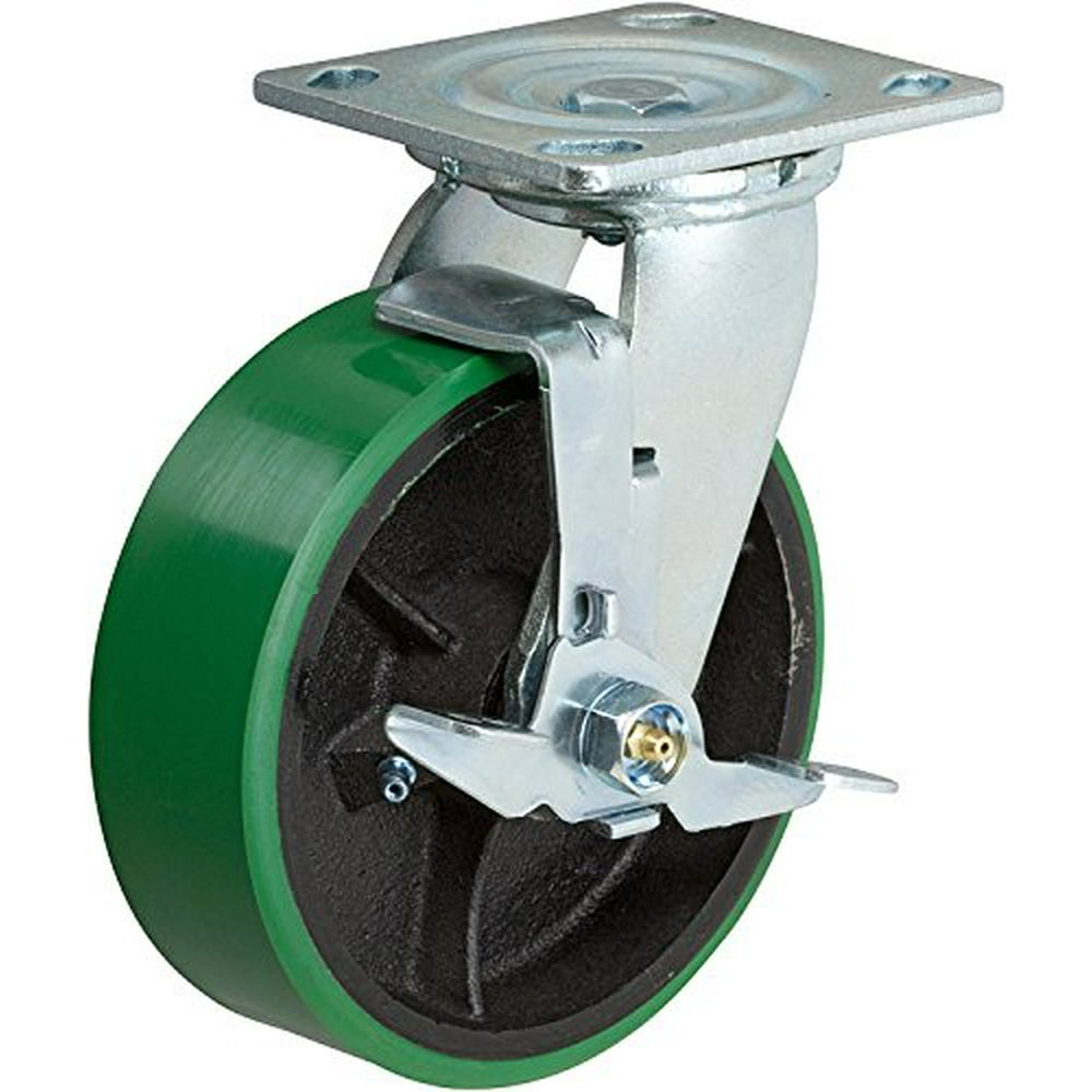 6 Inch Swivel Caster 6 X 2 Green Polyurethane on Iron Wheel 1200 Lb