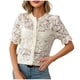 thumbnail image 2 of Karight Lace Blouses for Women Sheer Lace Short Sleeve Top Crew Neck Button Down Shirts Casual Puff Sleeve Dressy Shirt, 2 of 9