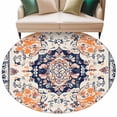 thumbnail image 2 of 8ft Washable Large Round Rug, Bohemian Orange Non-Slip Circle Area Rug for Living Room Dining Room, Beige Floral Geometric Texture Ethnic Art Indoor Floor Mat for Home Decor, 2 of 9