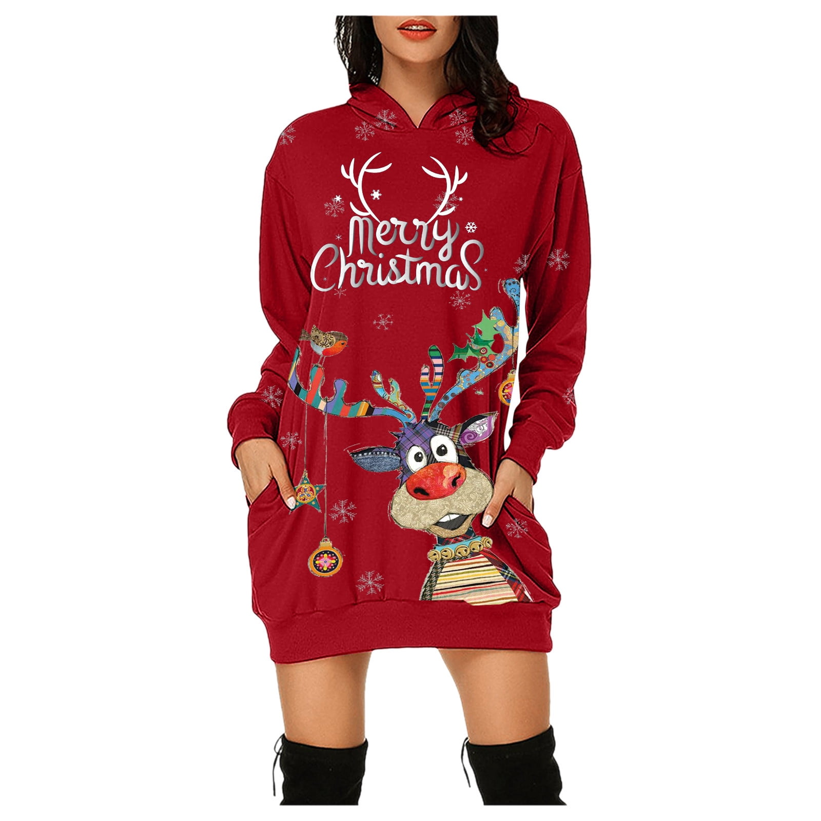 Noël Femmes Sweat-Shirt Manches Longues Xmas Pull Capuche Veste de